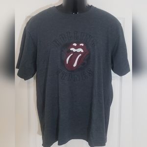 Rolling Stones T-Shirt Black Letters Hot Lips Men Size Large